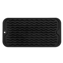 Alfombrilla de silicona Emlimny para secar platos, 30 x 15 cm, negra - Multiusos, resistente al calor, ecológica, fácil de limpiar para fregadero,