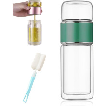 Infuzor de ceai Infusifie, aparat de ceai de călătorie din sticlă izolată dublu strat de 350 ml cu filtru, cană etanșă din oțel inoxidabil