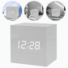 jixopn Houten digitale wekker met temperatuurweergave, elektronische bureauklok, USB/batterijvoeding, LED-klok, kunstzinnig ornament voor kantoor- of