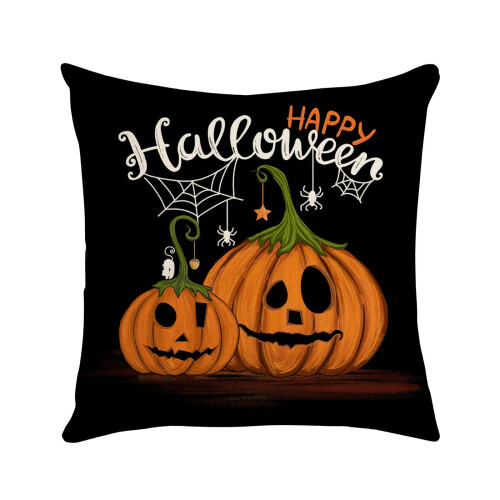 Μαξιλαροθήκες κολοκύθας για το Halloween 18x18, βαμβακερό λινό, φανάρι Jack-o-Lantern με καπέλο