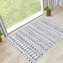 Garvee 2' x 3' Small Boho Area Rug Geometric Bohemian Mat Machine Washable Floor Carpet Non Slip Non-Shed Moroccan Rug for Entryway, Grey