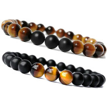 RSAMD2PCS Zwarte Matte Onyx Gebedskralen Armband voor Mannen en Vrouwen Elastische Natuursteen - 2 stuks