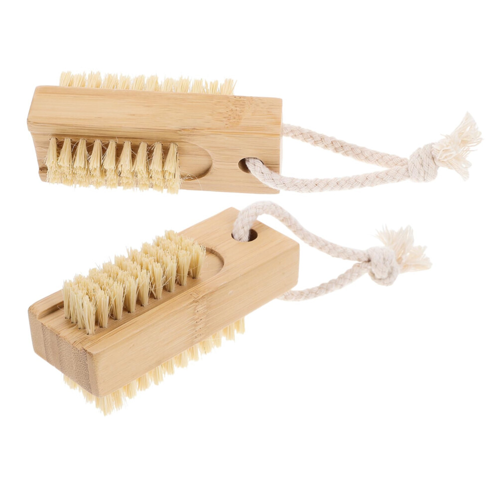 Ergonomic DoubleSided Bamboo Sisal Nail Brush with Handle for Fingernail and Toenail Cleaning