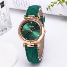 Ceas de damă la modă, ceas din piele casual de lux, analogic cu cuarț, ceas de mână cu cristal (verde)