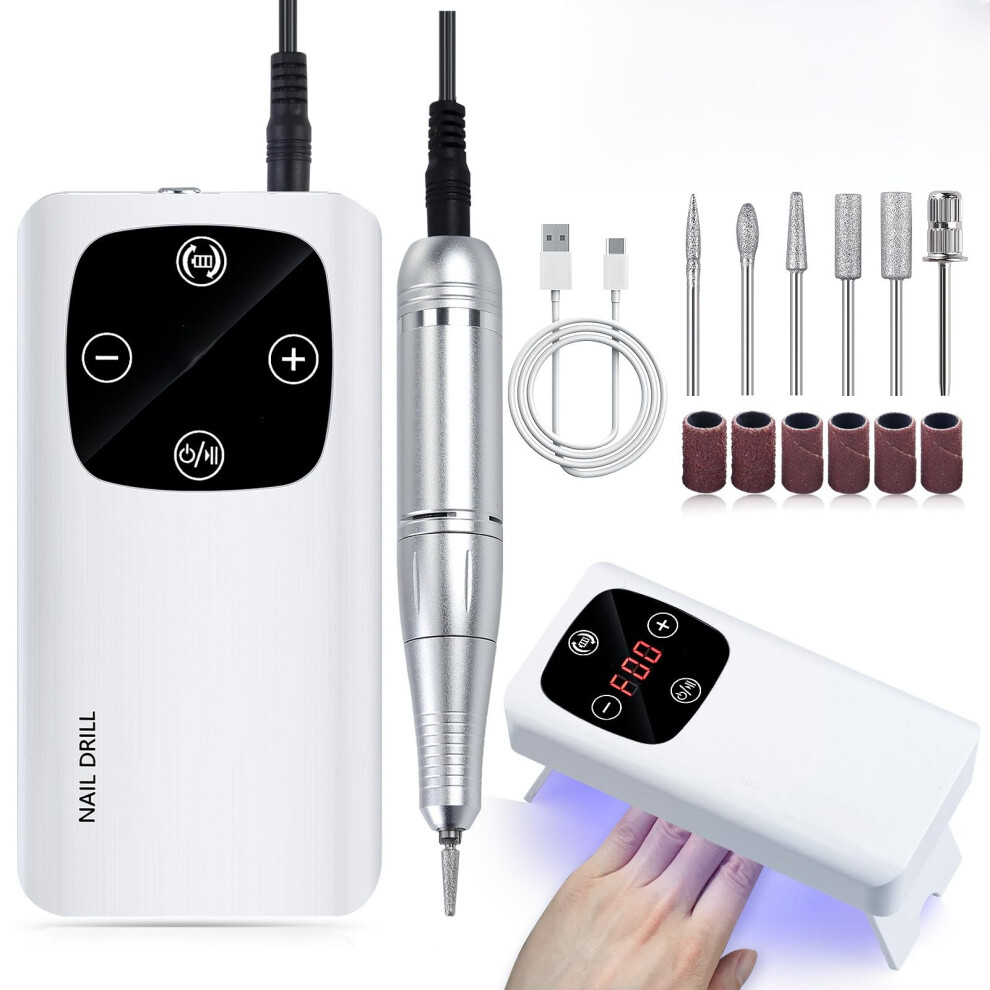 Rechargeable Electric Nail Drill 45000 RPM with LCD Display for Gel Removal Home and Salon White V3