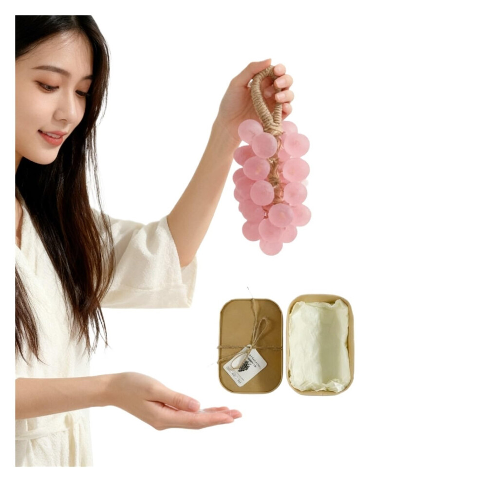 Pink Grape Soap On A Rope Handmade Crystal Design For Gentle Cleansing And Gift Packaging