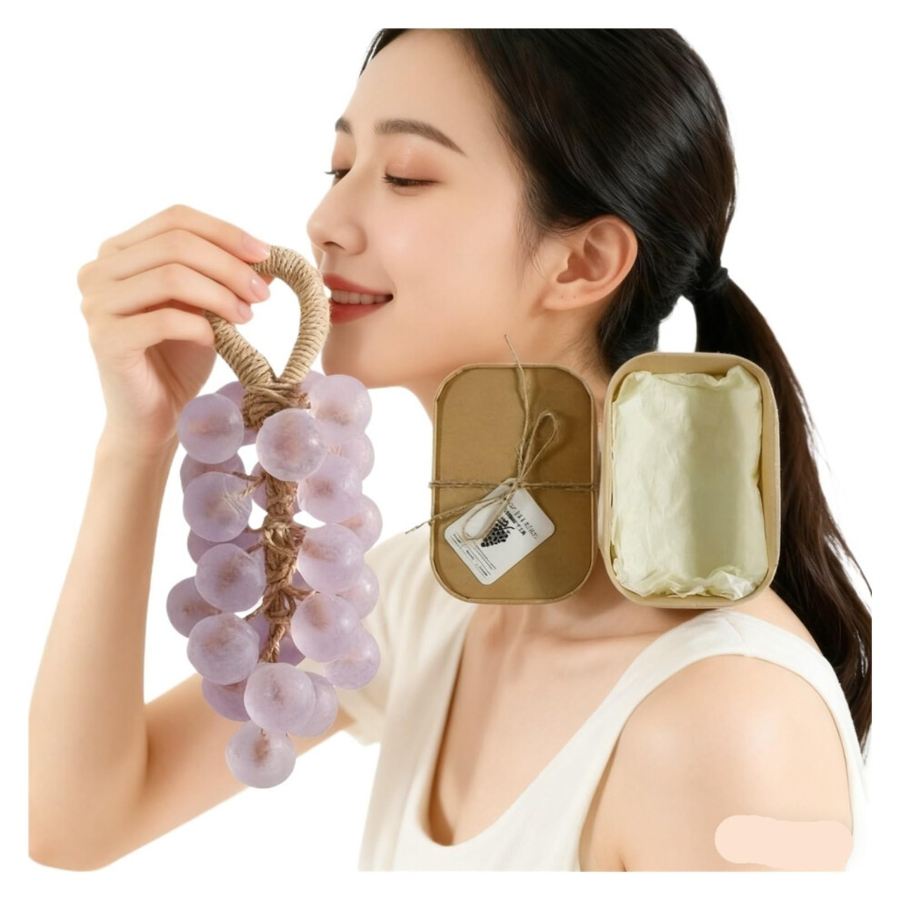 Purple Soap On A Rope Grape Cluster Shape, Handmade Cold Process Shower And Bathroom Gift