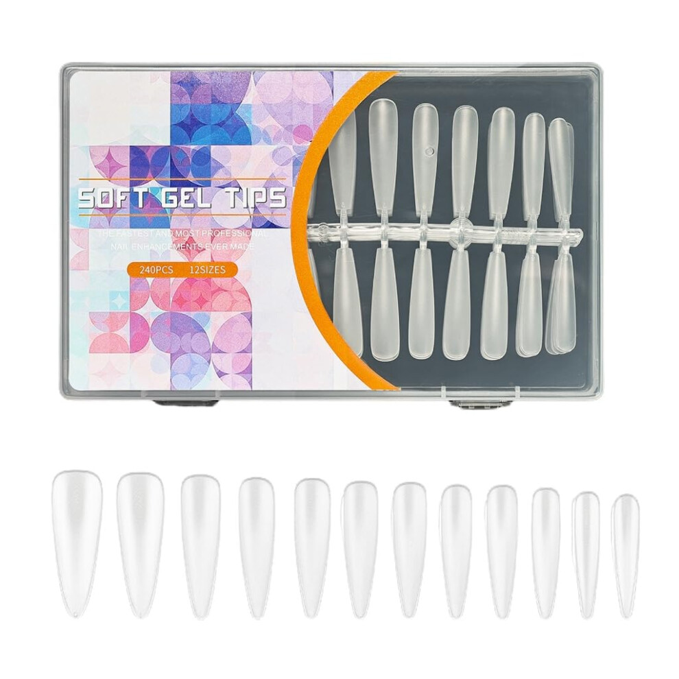 Press On Nails Soft Gel Nail Tips Almond Stiletto Shape Full Cover Durable Flexible Design