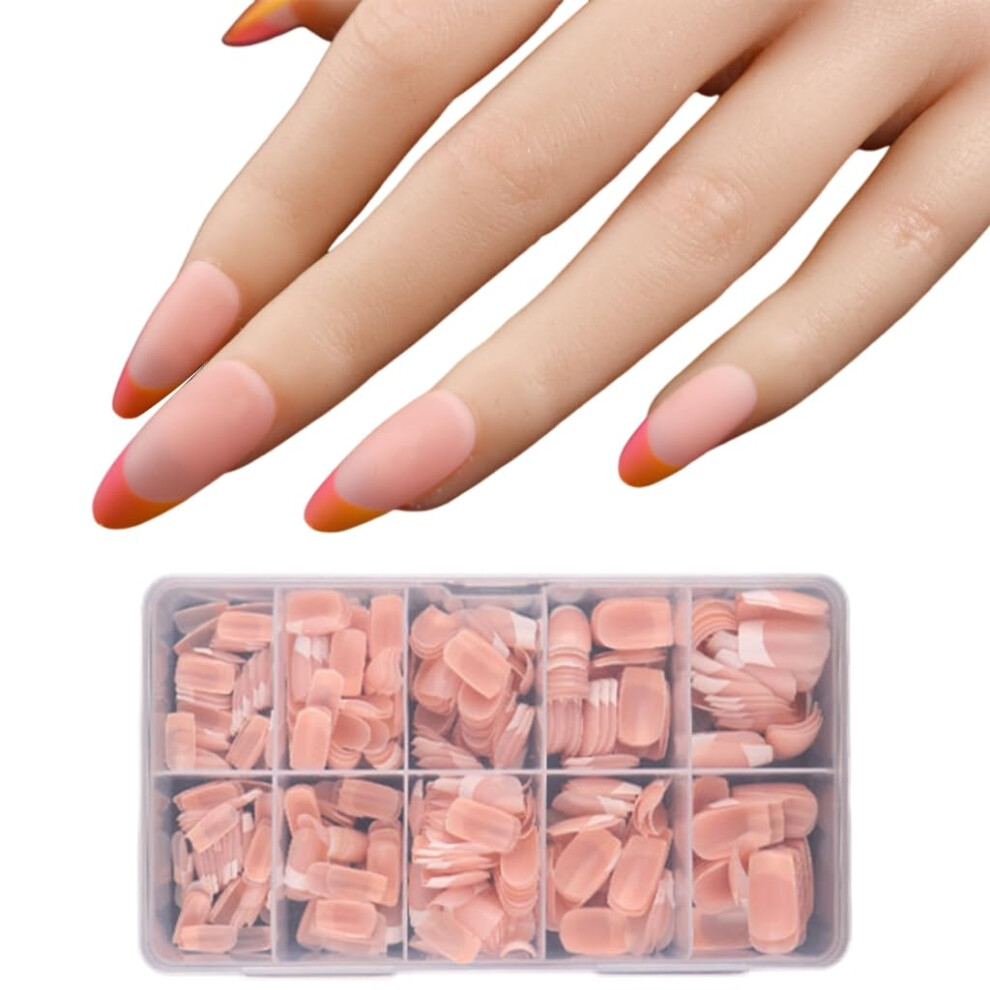 Coffin Almond Press On Nails with Frosted Full Cover Fake Nail Tips, Complete Size Range