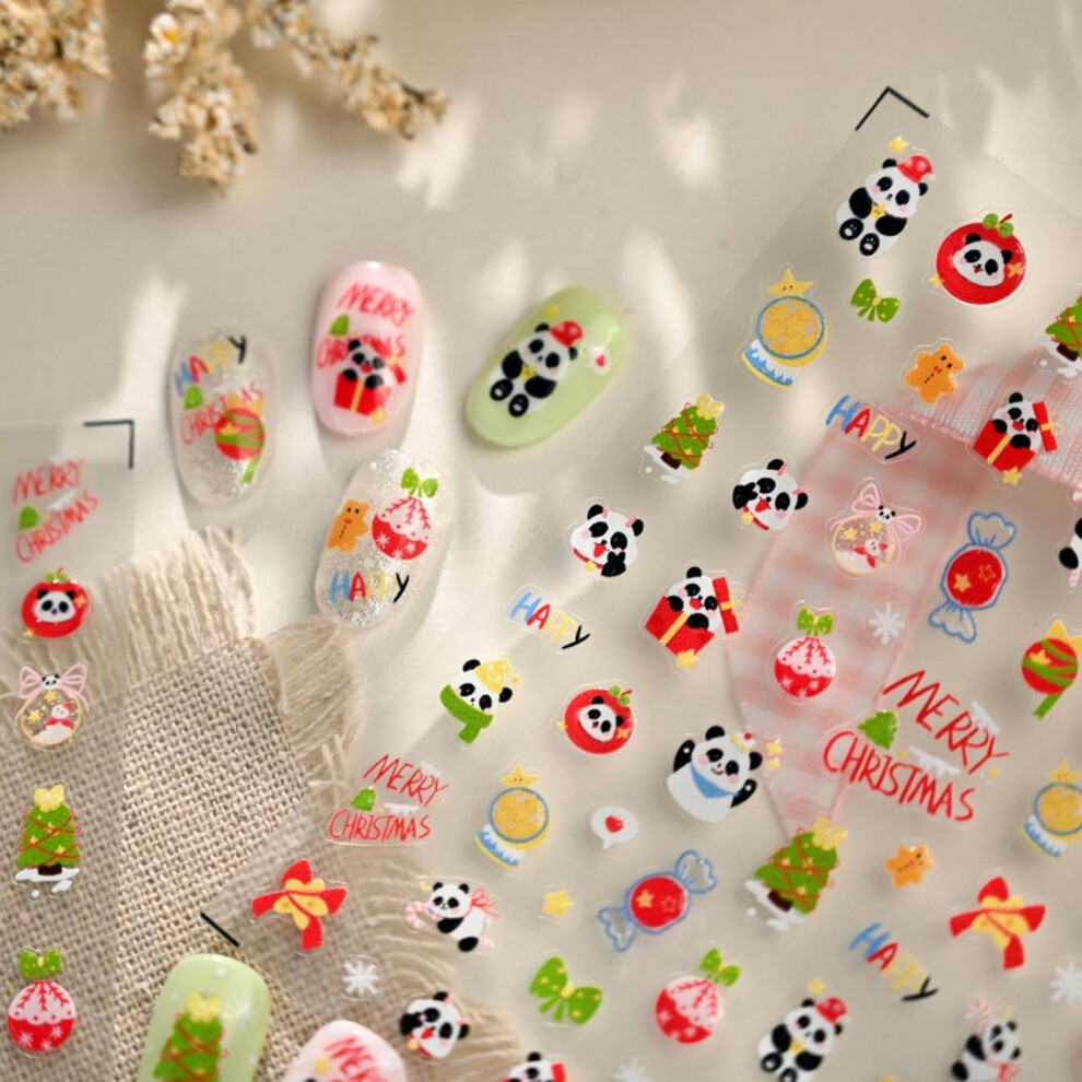 5D Embossed Christmas Nail Stickers with Snowflake Tree Panda Designs SelfAdhesive DIY Manicure