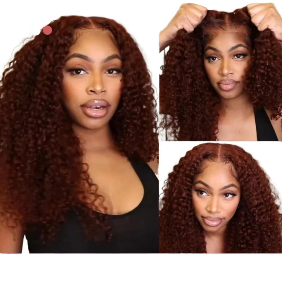 Reddish Brown Curly Remy Human Hair Lace Front Wig 26 Inch Glueless Precut Prebleached