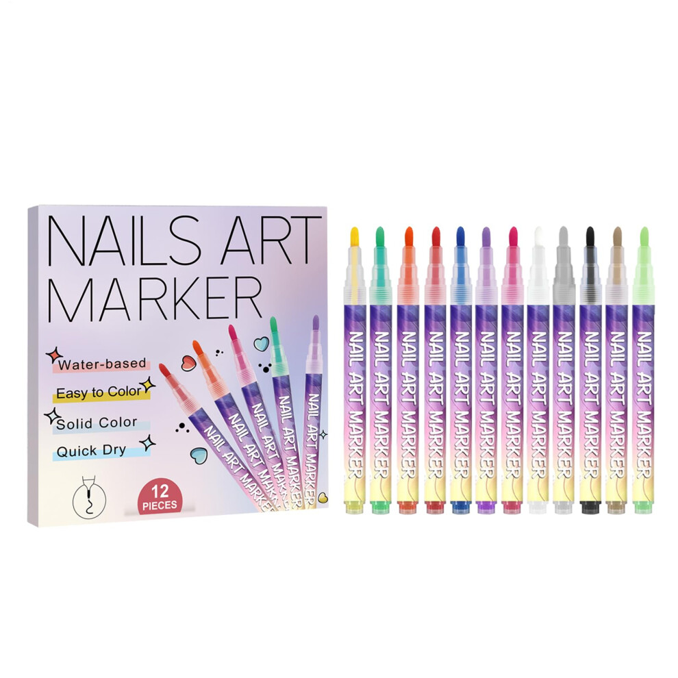 12 Colors Nail Art Pens Set with QuickDrying Nail Polish Pens for Manicure and Salon Use