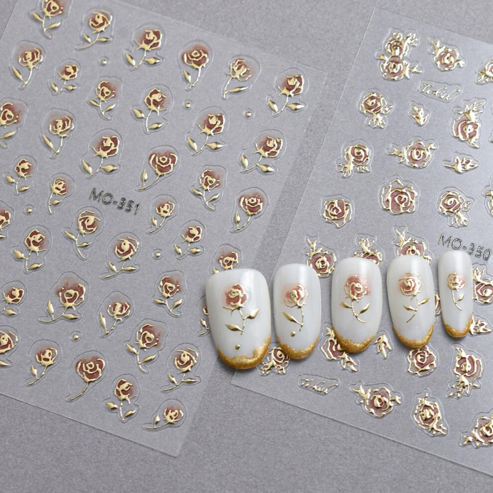 Gold Rose Nail Art Stickers 4Pcs 3D Selfadhesive Valentine's Day Nail Decals For Diy Manicure