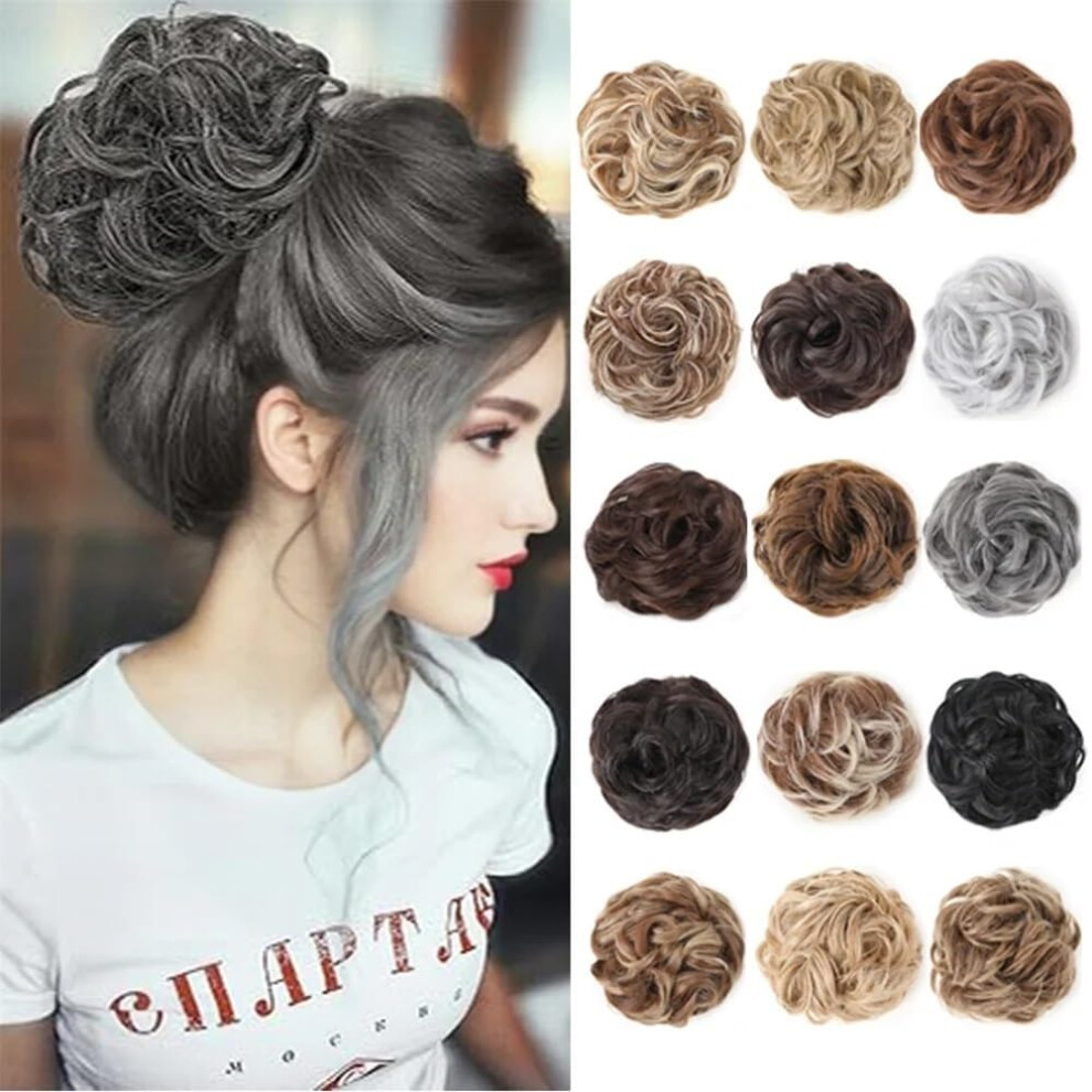 Hair Bun Extension with Claw Clip, Curly Wavy Chignon Hairpiece Brown Red for Instant Volume
