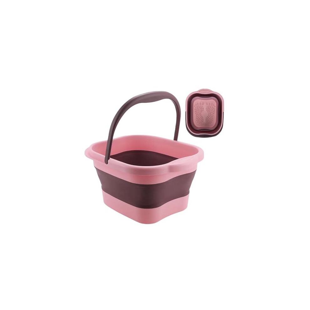Pink Collapsible Foot Spa Bucket With Acupoint Massage And Sole Scrubber, Foldable 15L Tub