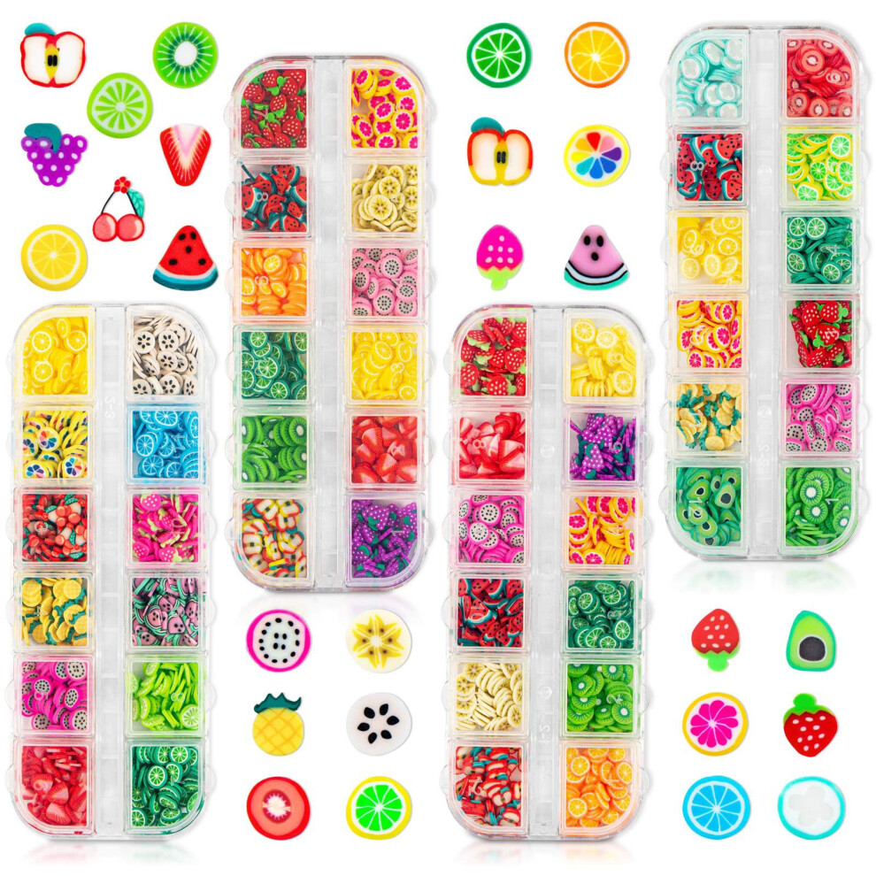Polymer Clay Fruit Slices for Nail Art and DIY Crafts, Colorful Assortment in 4 Box Set