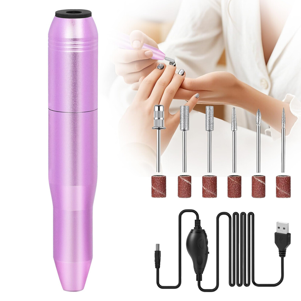 Cordless Electric Nail Drill Kit with Adjustable Speed, 6 Bits, Sanding Bands for Acrylic and Gel Nails