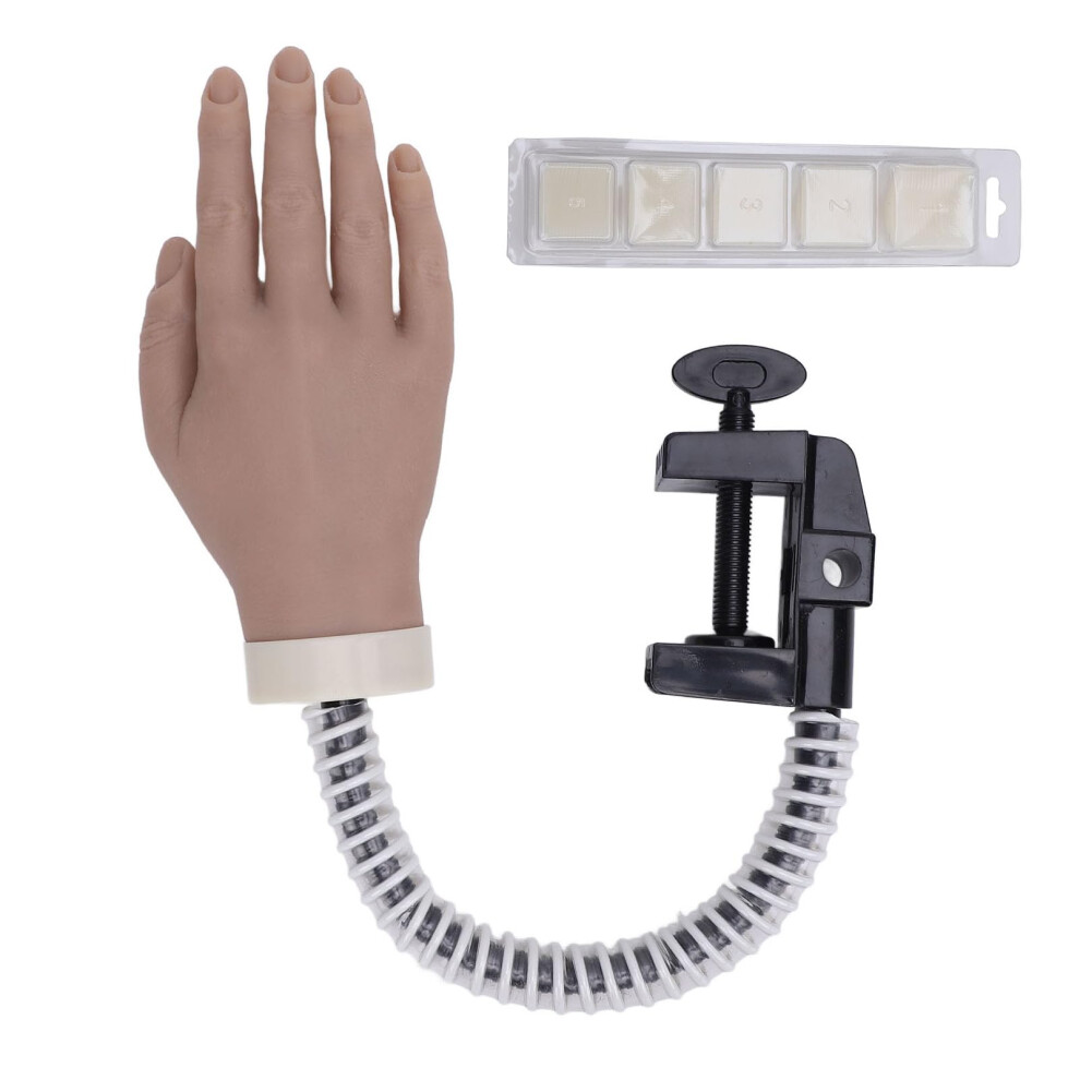 Silicone Nail Practice Hand with Clamp, Flexible Movable Fingers, Realistic Lines for Manicure Training