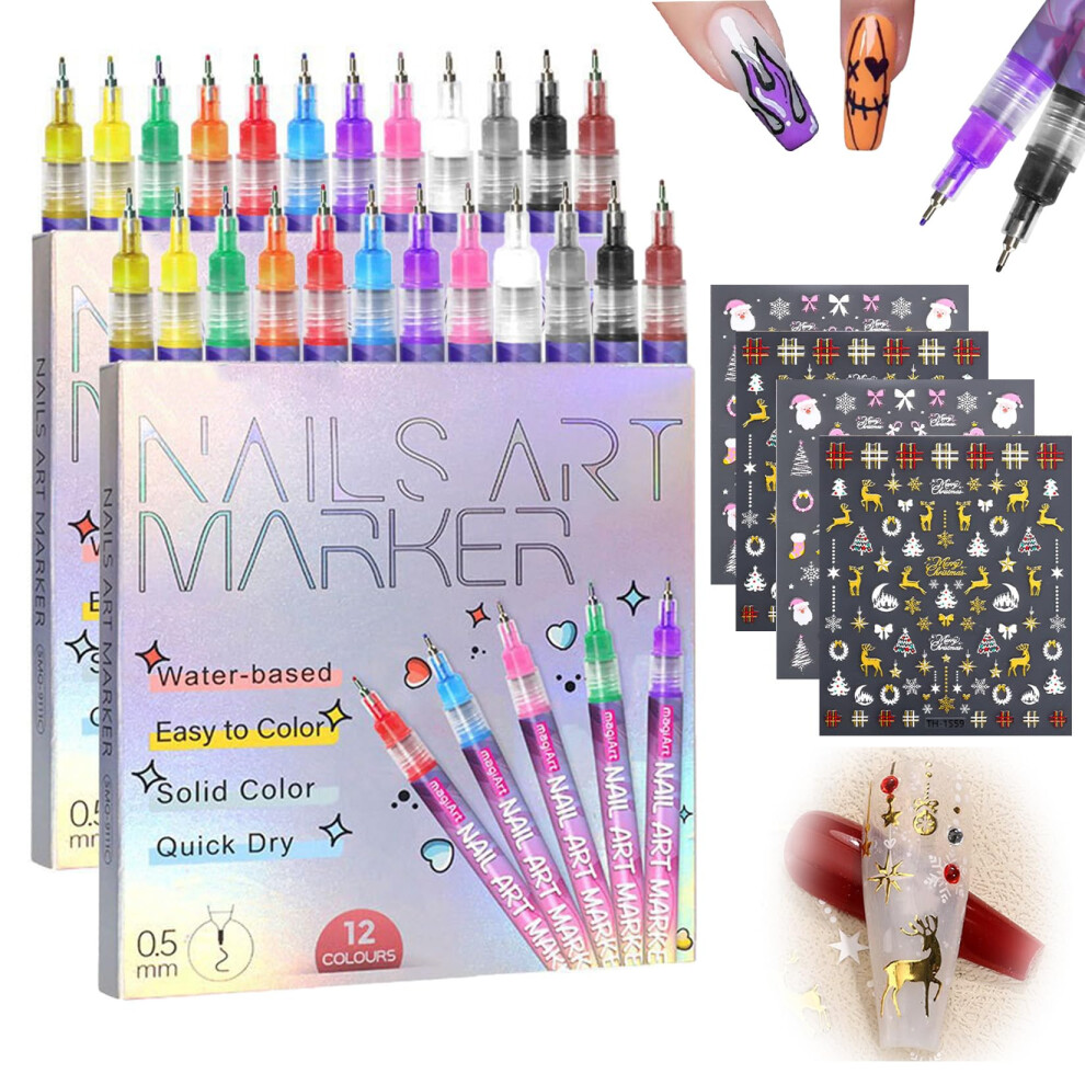 12 Colors Nail Art Pens Set with Fine Tip Markers for Gel Nails, QuickDry and Precise Designs