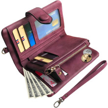 Women's Bifold Leather Wallet Card Holder RFID Blocking Ladies Multi-pocket Wristlet Wallet Coin Purse