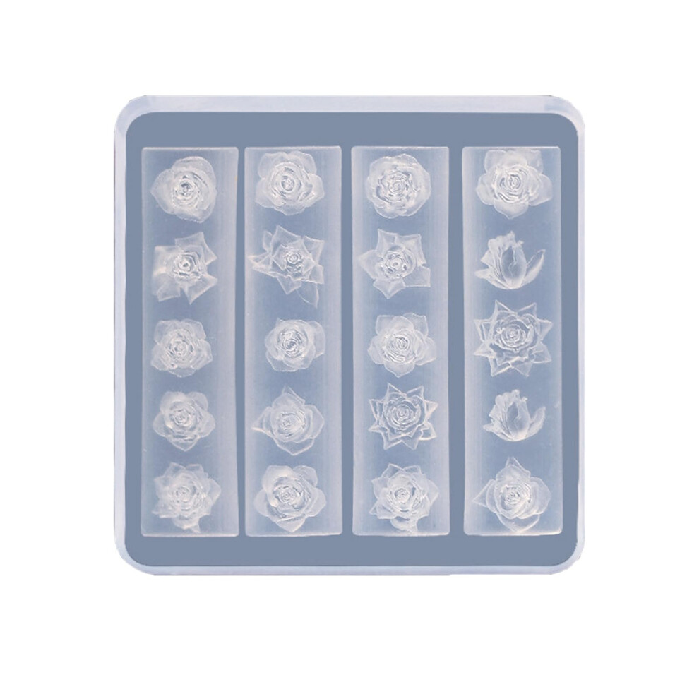 Silicone Nail Art Mold with Rose Flower and Chinese Loong Patterns, 3D Embossed Design for Gel Nails