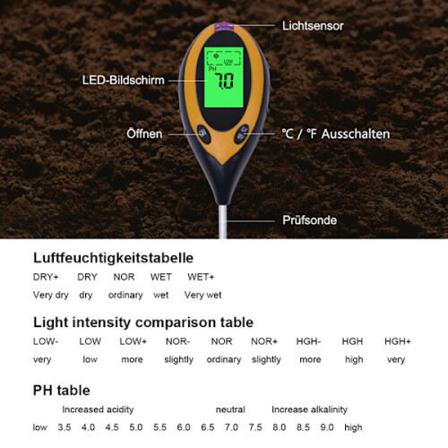 4 in 1 Soil PH Tester Moisture Meter for Garden Lawns 1