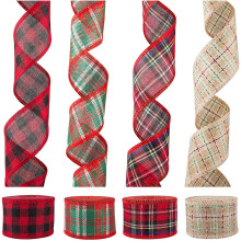 4 Rollen weihnachtliches Juteband mit Drahtverstärkung, 24 Yards (ca. 22 m), rot-weiß kariert, je 1,97 Zoll (ca. 5 cm) x 6 Yards (ca. 5,5 m), zum