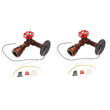 2X Vintage Vattenrör Vägglampa Kranformad Steam Punk Loft Industriell Järn Rost Retro Hem Bardekor Röd Rost