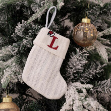 Meia de Natal com monograma de 7,8 polegadas, meia de Natal de tricô branca com inicial bordada, meias personalizadas com letras para pendurar,