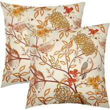 Vintage virágos madárpárnahuzatok 40x40 cm-es szett, mustársárga, égetett narancssárga, kompatibilis a Chinoiserie lakberendezési