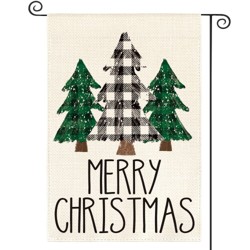 Bandeira de jardim pequena com árvore de Natal de inverno, 30x45 cm (12x18 polegadas)