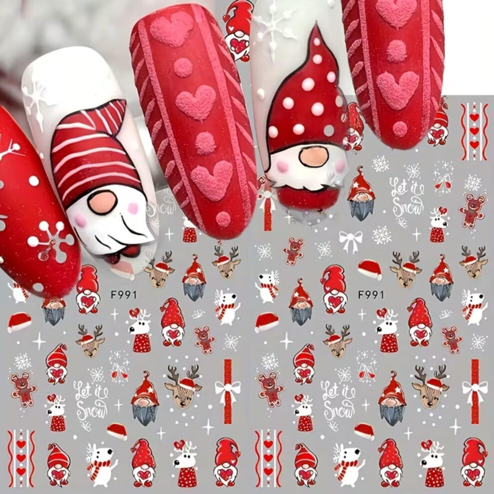 Christmas Nail Art Stickers 3D SelfAdhesive Gnome Elk Snowflake Santa Holiday Nail Decorations