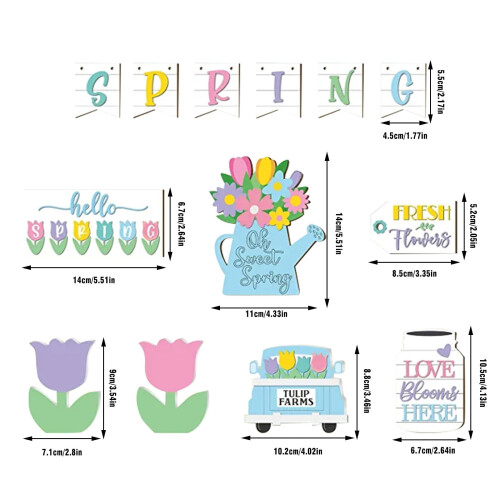 Διακοσμητικό δίσκου με επίπεδα Hello Spring, ξύλινες πινακίδες τραπεζιού με βάση, 2