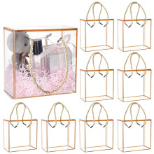 Conjunto de 10 caixas transparentes para lembrancinhas de 14 cm (5,5") com renda dourada e alça, ideais para doces, chocolates, lembrancinhas de