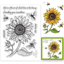 Sonnenblumen- und Hummel-Hintergrund, transparenter Stempel, skizzierte Blumen, Silikon-Stempel für Scrapbook- und Journalkartenherstellung