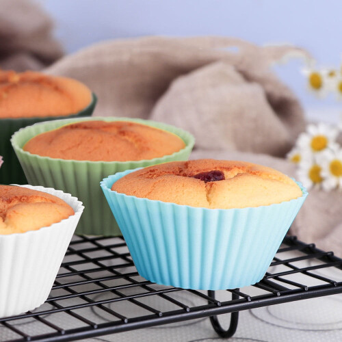 12 τεμάχια σιλικονούχα μάφιν για cupcakes, στρογγυλά καλούπια ψησίματος, 1