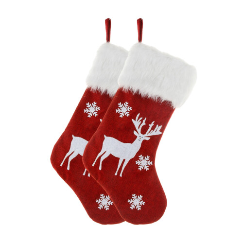 YiFudd18 polegadas, linho vermelho exclusivo bordado para o Natal com luzes, sacola de presente de Natal (2 peças) 1