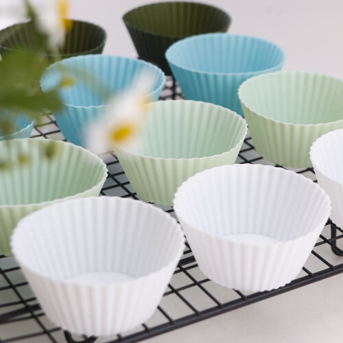 12 τεμάχια σιλικονούχα μάφιν για cupcakes, στρογγυλά καλούπια ψησίματος, 2