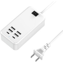 HEXINGMC USB-C strømstation 6-ports opladningshub med 2 USB-C og 4 USB A, kompatibel med iPhone eller Samsung