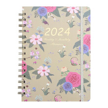 Cailmei2024 Agenda hebdomadaire et mensuel personnalisé Calendrier floral Journal en anglais A