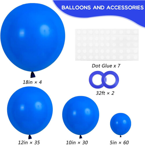 129 τεμάχια σκούρα μπλε μπαλόνια 18", 12", 10", 5" για αψίδα γιρλάντας, γενέθλια, 1