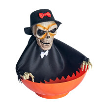 Hengsof Animovaná Halloweenská miska s lebkou - Plastová miska s lebkou a pohyblivou kostrovou rukou - Pohybem aktivovaná Halloweenská miska s