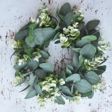 Guirlanda de eucalipto verde, guirlanda artificial de folhas de eucalipto para decoração externa, ideal para porta de entrada, quarto, parede,