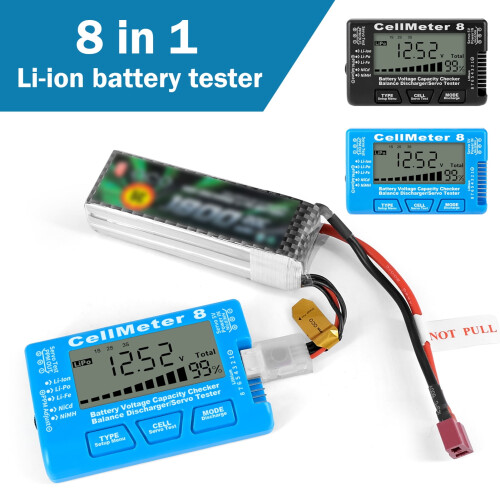 SUSUchens CellMeter 8 Battery Tester LCD Display Clear Visual Discharge Function Digital 8S Battery Capacity Checker Instrument Testing Blue