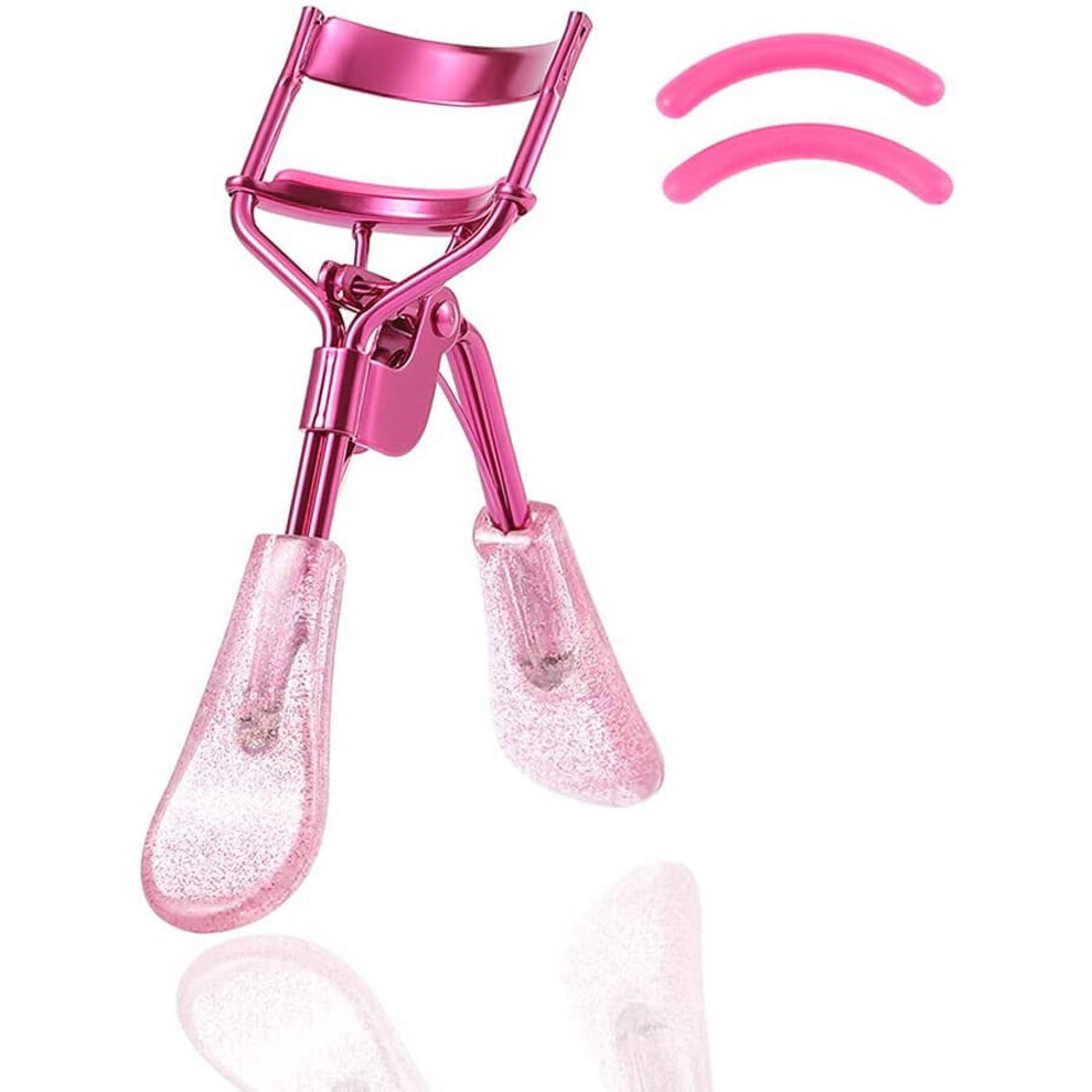 Eyelash Curlers Pink Lash Curler with 2 Silicone Refill Pads Glitter Handle Eye Lashes Curler Eyelashes Tool for Women and Girls (Pink)
