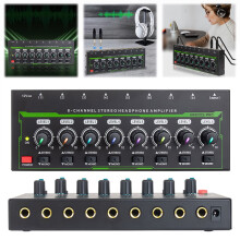 jixopn 8 Channels Stereo Headphone Amplifier with Power Adapter, Mini Portable Ultra Low Noise Audio Splitter for Music Mixer Recording