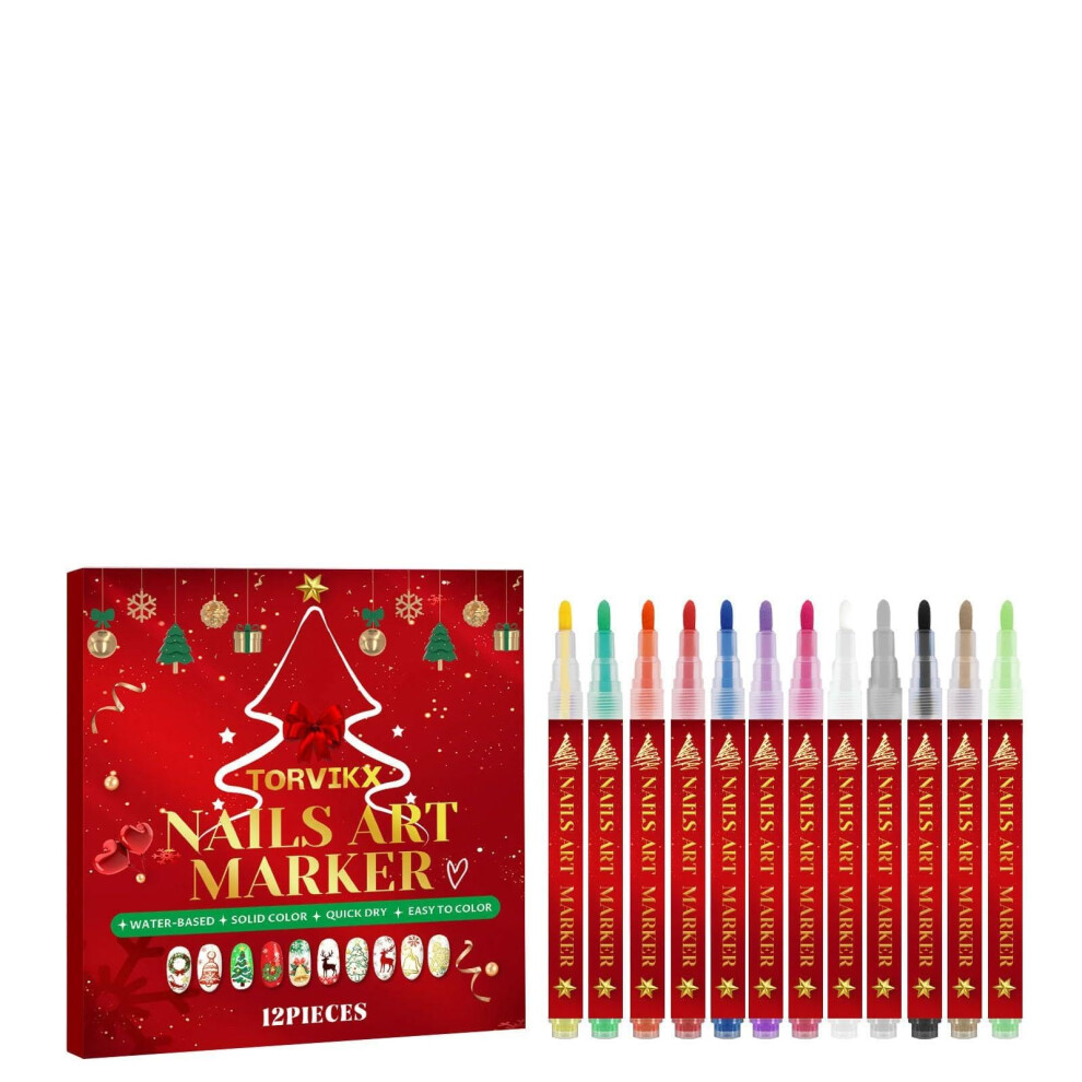Christmas Nail Art Pens Kit 12 Colors QuickDry with 3D Dotting Tip for Precise Detail Painting