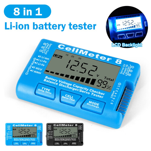 SUSUchens CellMeter 8 Battery Tester LCD Display Clear Visual Discharge Function Digital 8S Battery Capacity Checker Instrument Testing Blue 2