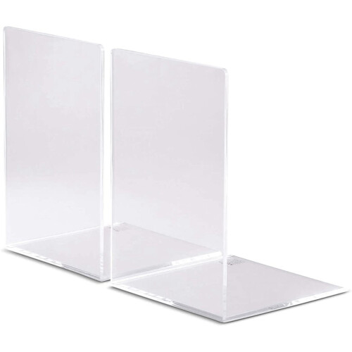 2PCS Transparent Acrylic Bookends L-Shaped Bookshelf 2