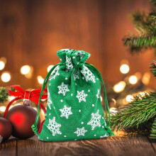 Décorations de Noël Jacenvly - Liquidation - Petit sac de Noël flocon de neige en lin - Sac cadeau flocon de neige - Sac à bonbons - Lot de sacs